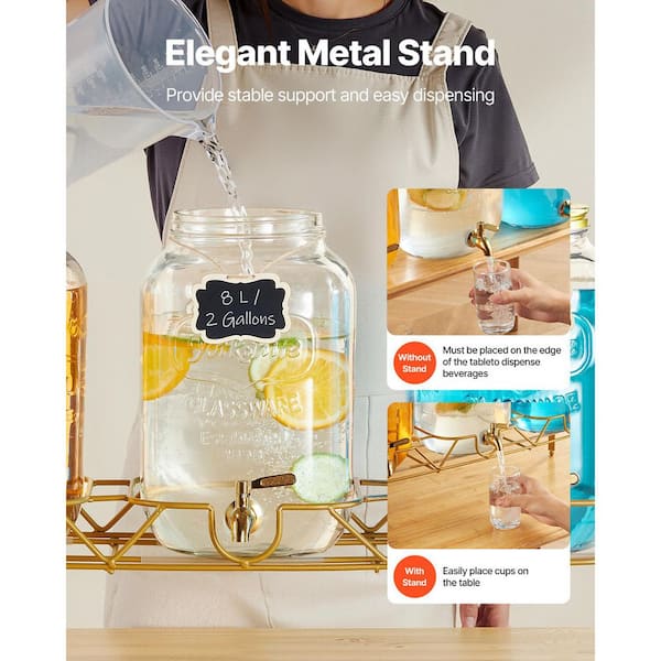 SKYSHALO 3 Pack 2 Gallon Beverage Dispenser, Drink Dispensers for Parties,  Metal Stand, Stainless Steel Spigot, Infuser YLFPQPTBLFPQFDKN5001V0-250526  - The Home Depot