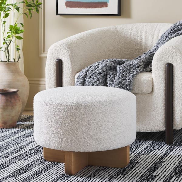 SAFAVIEH Riah Off White/Natural Polyester Round Accent Ottoman