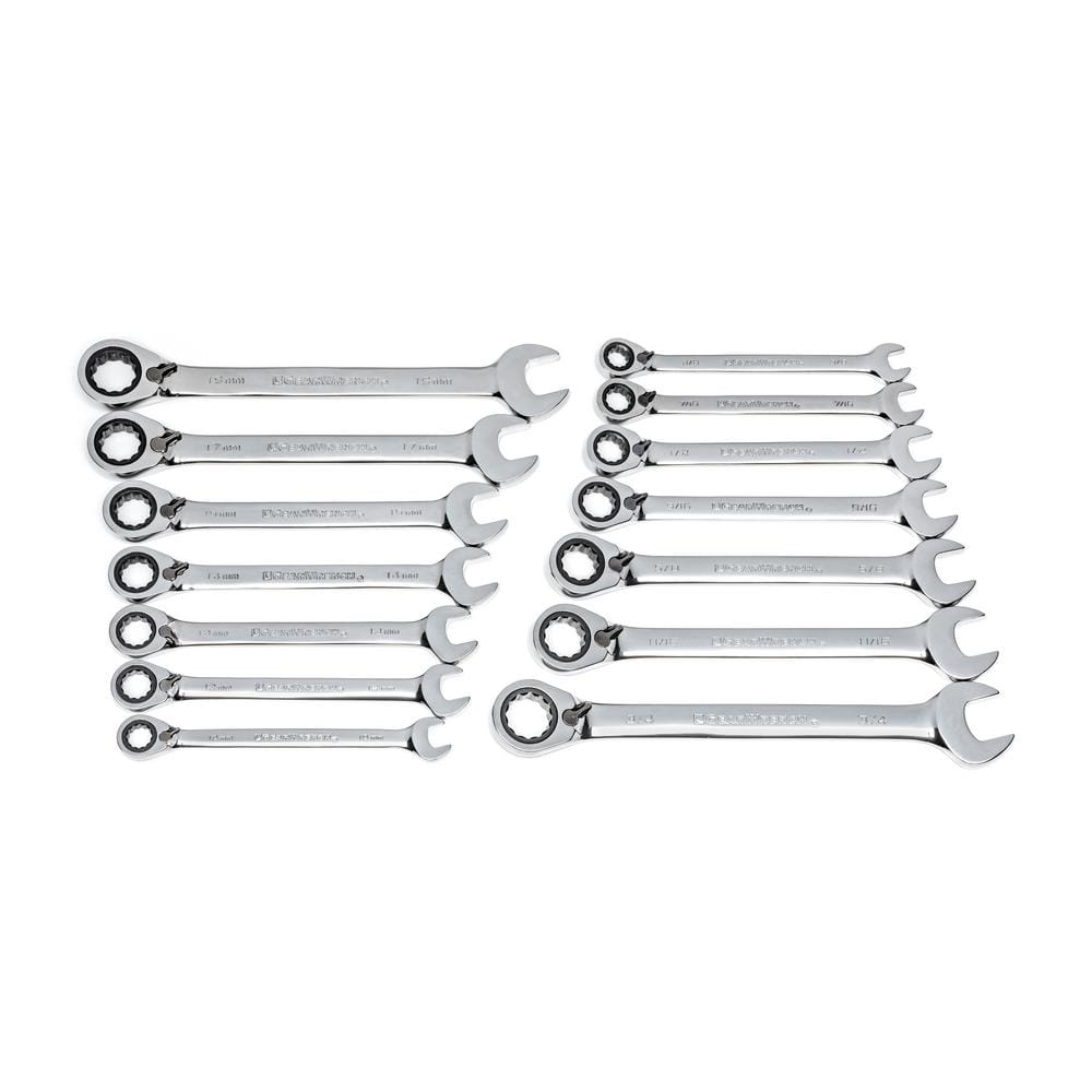 GEARWRENCH SAE/Metric 72-Tooth Reversible Combination Ratcheting Wrench  Tool Set (14-Piece) 85142 The Home Depot