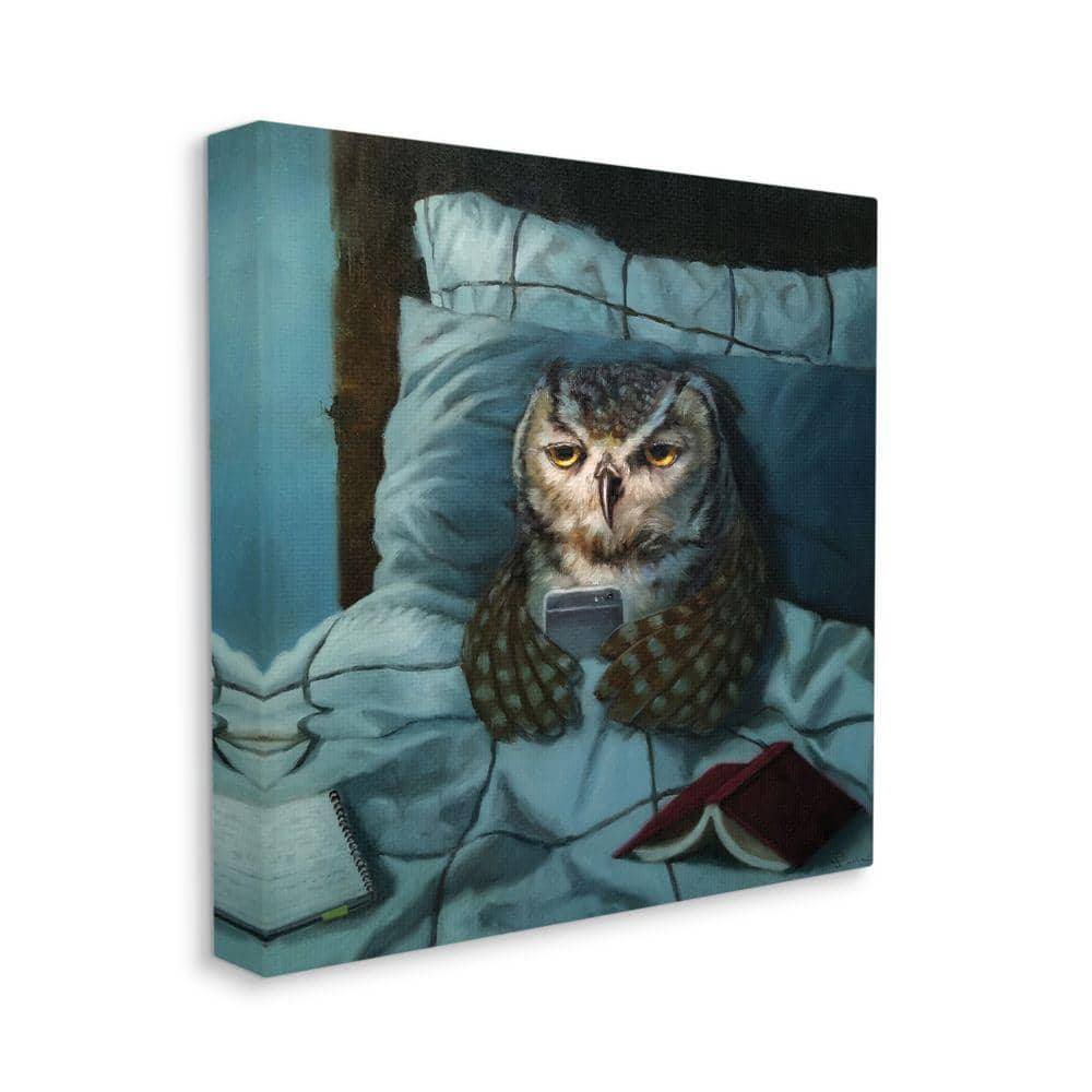 B2T Canvas Wall Art Night Owl Double Exposure Photo in Wood Panel Animals Wildlife Digital Art Realism Contemporary Portrait Expressive for Living Room Bedroom Office 16x24 inches