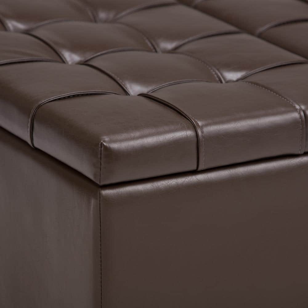 Chocolate Brown Tufted Faux Leather Cocktail Ottoman with Storage