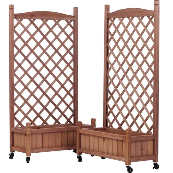 Boosicavelly 25 in. Brown Wood Raised Planter box with Trellis Set of 2 (1-Pack)