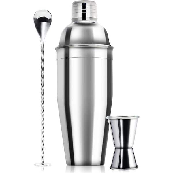 3-Piece 24oz Stainless Steel Cocktail Shaker Set with Jigger and Bar Spoon for Martini and Margarita Mixing