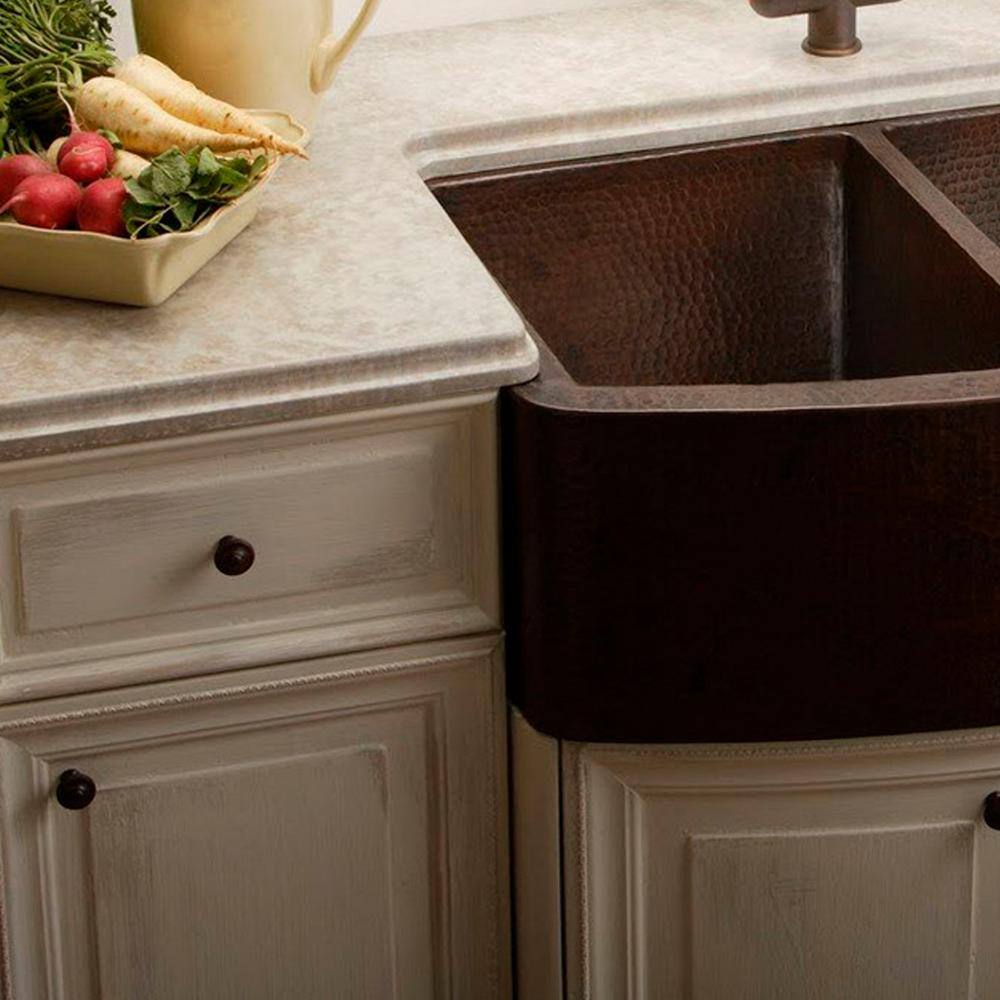 36'' Antique Copper Double Bowl Farmhouse Sink