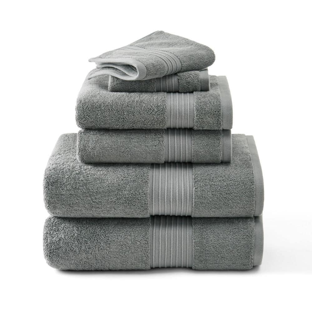 TOWN & COUNTRY LIVING Solid Dobby Border Cotton Gray 6-Piece Bath
