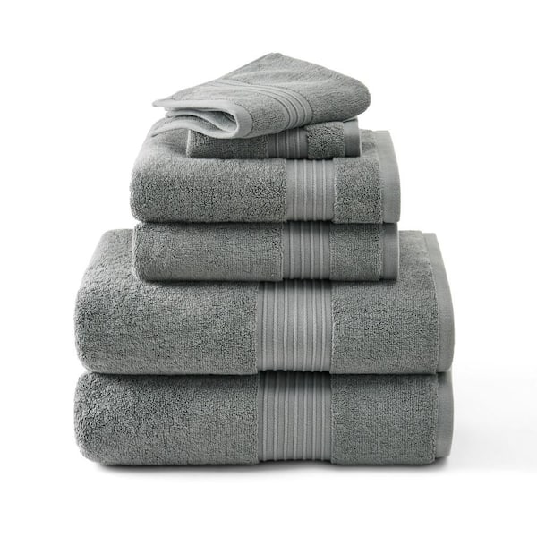 TOWN & COUNTRY LIVING Solid Dobby Border Cotton Gray 6-Piece Bath Set