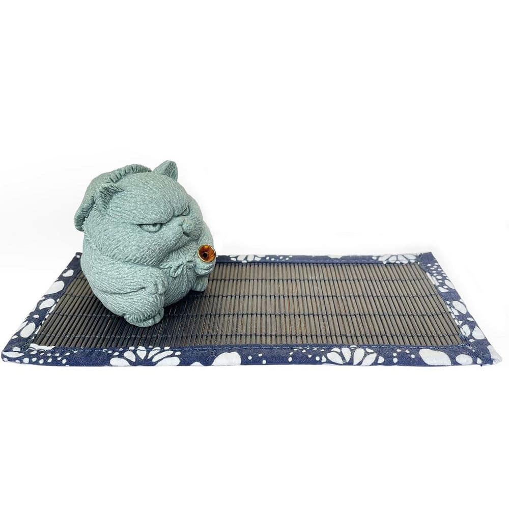 Afoxsos Sandstone Feline Warrior Incense Holder with Bamboo Mat