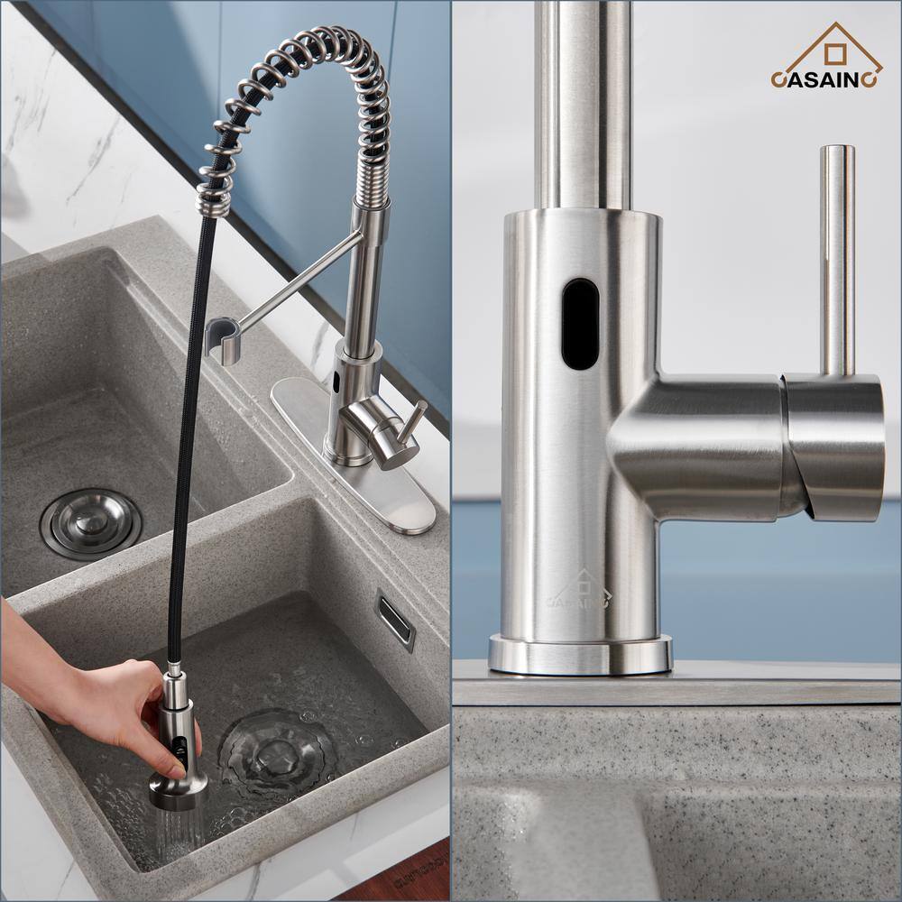 Brushed Nickel Touchless Pull-Down Kitchen Faucet with Spray