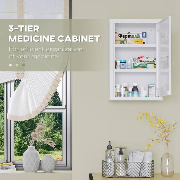 kleankin 11.75 in. W x 18 in. H White Recessed Wall Medicine Cabinet without Mirror for Bathroom with 2 Keys