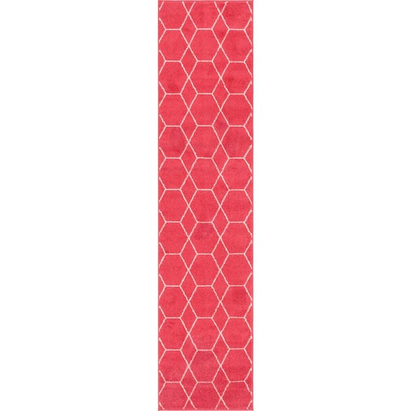 StyleWell Trellis Frieze Pink/Ivory 2 ft. x 8 ft. Geometric Runner Rug