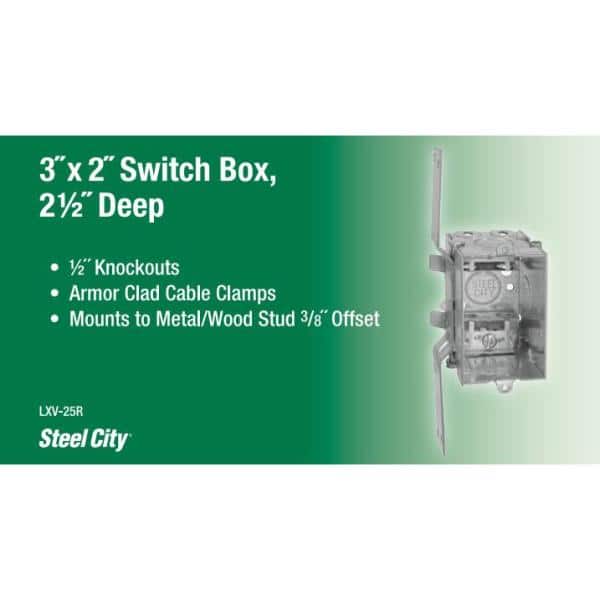 1-Gang 3 in. 2-1/2 in. Deep New Work Metal Switch and Outlet Electrical Box with CV Bracket (LXV-25R)