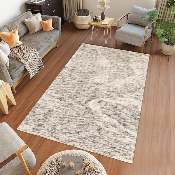 Mexico 5 x 8 Ivory Charcoal Abstract Pattern Area Rug for High Traffic Living Room Dining Room Bedroom
