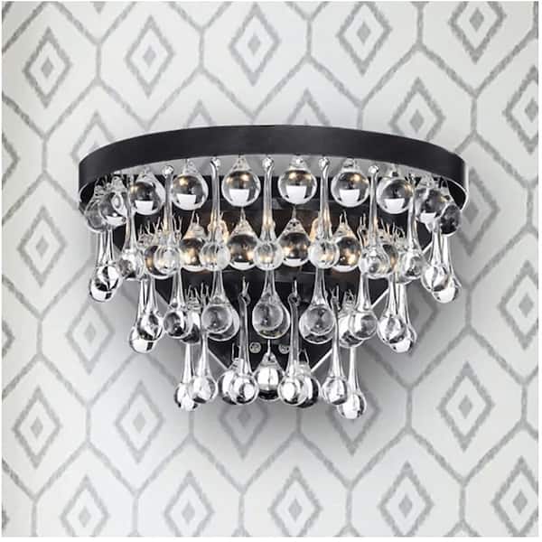 Jojospring Jasmine 6.7 in. Wide 2-light Antique Black Crystal Wall Sconce