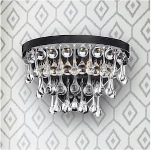 Jasmine 6.7 in. Wide 2-light Antique Black Crystal Wall Sconce