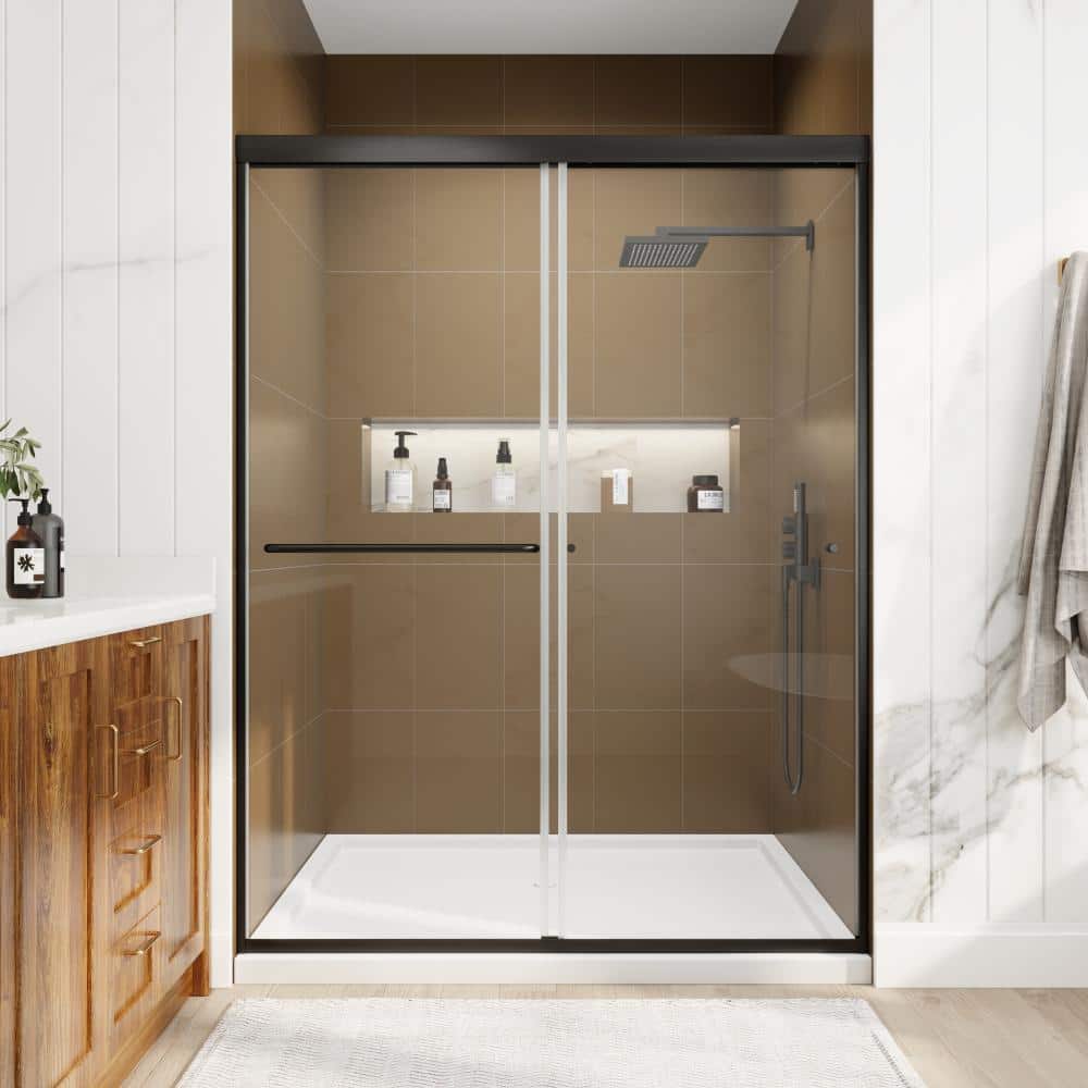 "50-54 in. W x 70 in. H Double Sliding Framed Shower Door in Matte Black with 1/4""(6 mm) Clear Tempered Glass" price history on PriceWatchPro