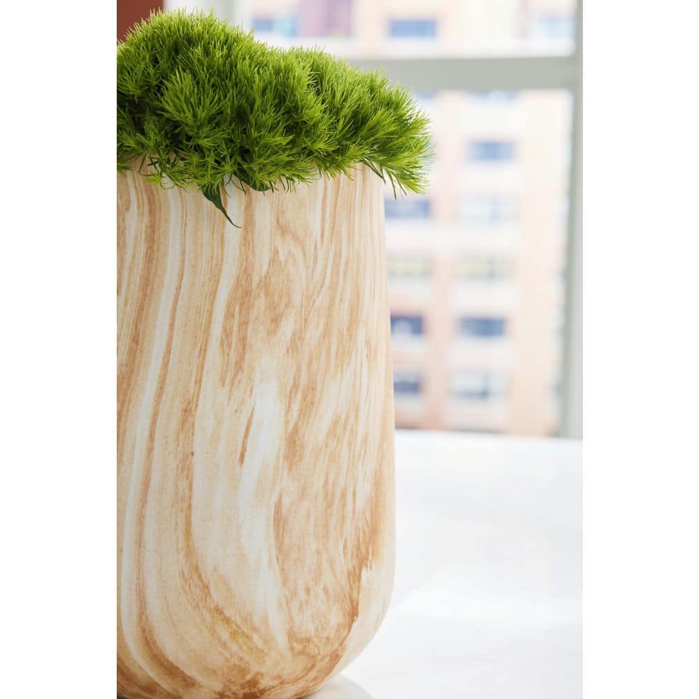 Light Brown and White Ceramic Table Vase with Wide Neck