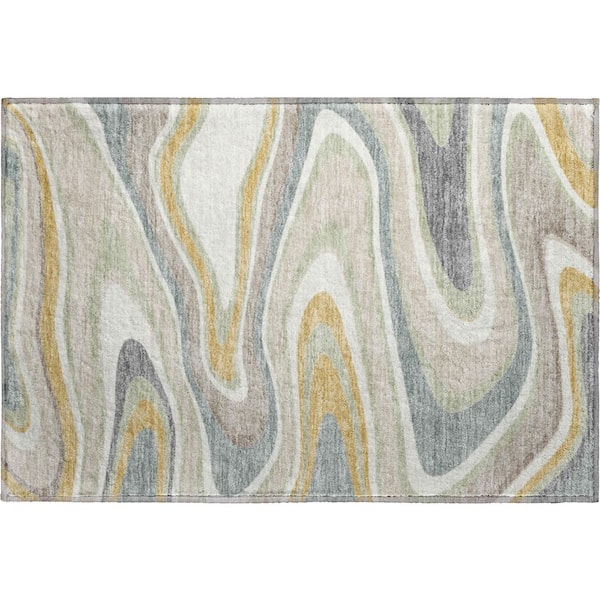 Mayfield Premium Machine Washable Abstract AMF2494 Ivory 2 ft. x 3 ft. Accent Rug