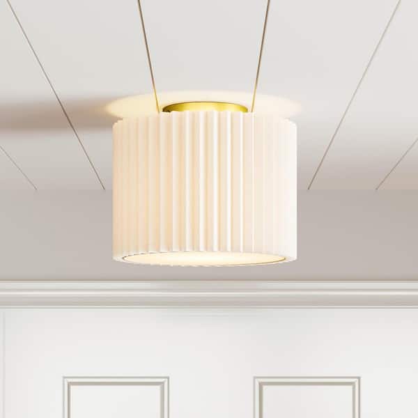 Regan 11 in. 1-Light Brass Fabric Modern Semi Flush Mount Lighting Hallway Bedroom Ceiling Lights Fixtures