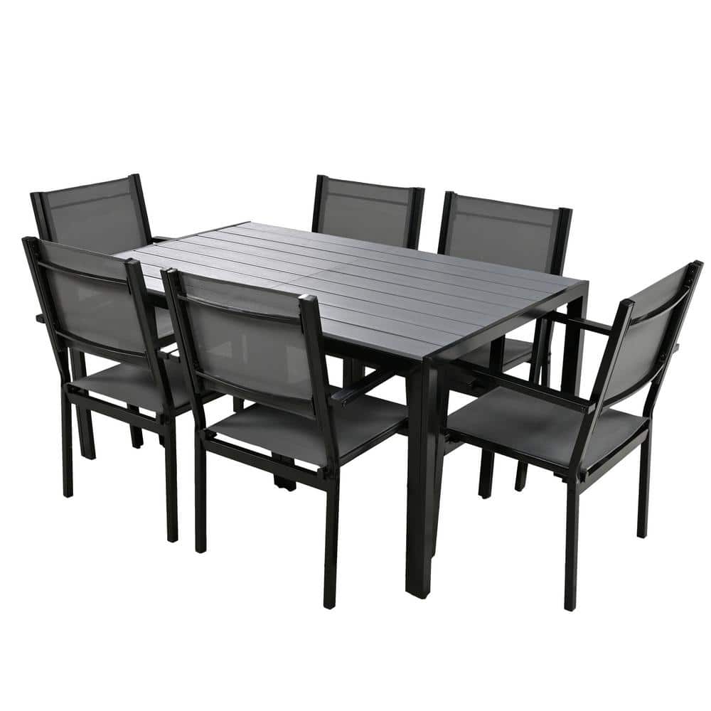 7-Piece Metal Steel Outdoor Dining Table Set with 6 Chairs for Patio, Balco