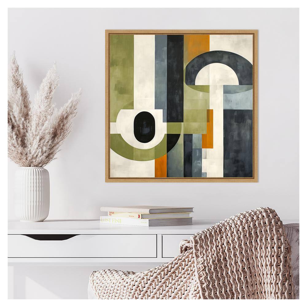 Sage Green and Orange Abstract Canvas Print with Maple Frame