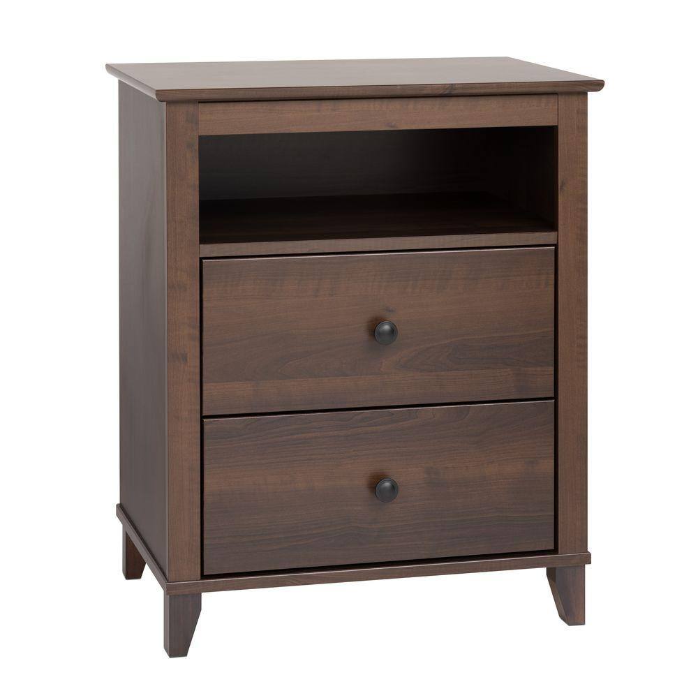 Espresso Tall 2-Drawer Nightstand with Open Cubby