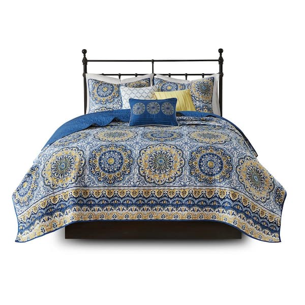 Moraga 6-Piece Blue Full/Queen Reversible Coverlet Set