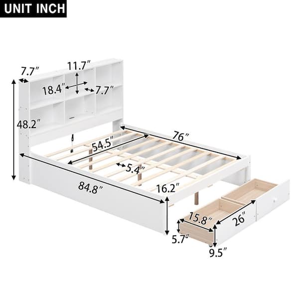 Dropship Full Size Wooden Platform Bed With Multi-functional Storage Space, Nightstand, 2 Drawers, USB Ports And Desk, White To Sell Online At A Lower Price