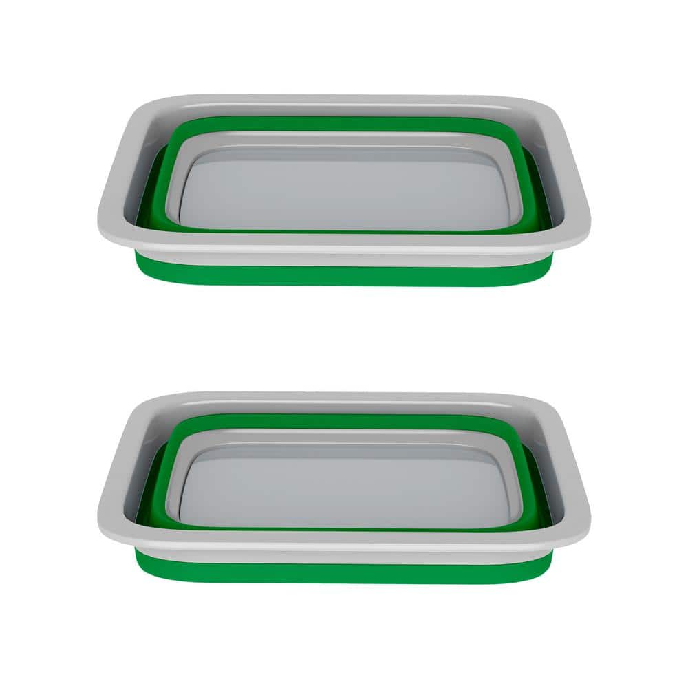 Set of 2 Green and Gray Collapsible Plastic Wash Bins