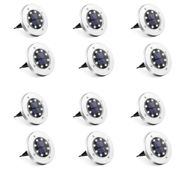 Angel Sar Waterproof 8 LED Solar Powered Cool White Ground Lights for Yard, Deck and Lawn (12-Pack)