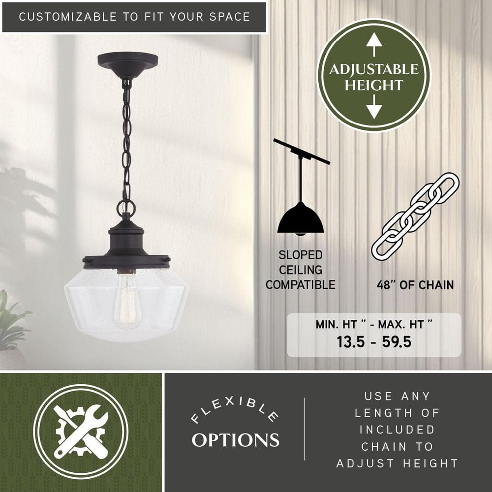 Matte Black Farmhouse Glass Outdoor Pendant Light