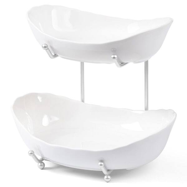 Piece Non-slip Fruit Bowls Set, Tiered Ceramic Fruit Bowl with Metal Stand for Kitchen Counter, Serving