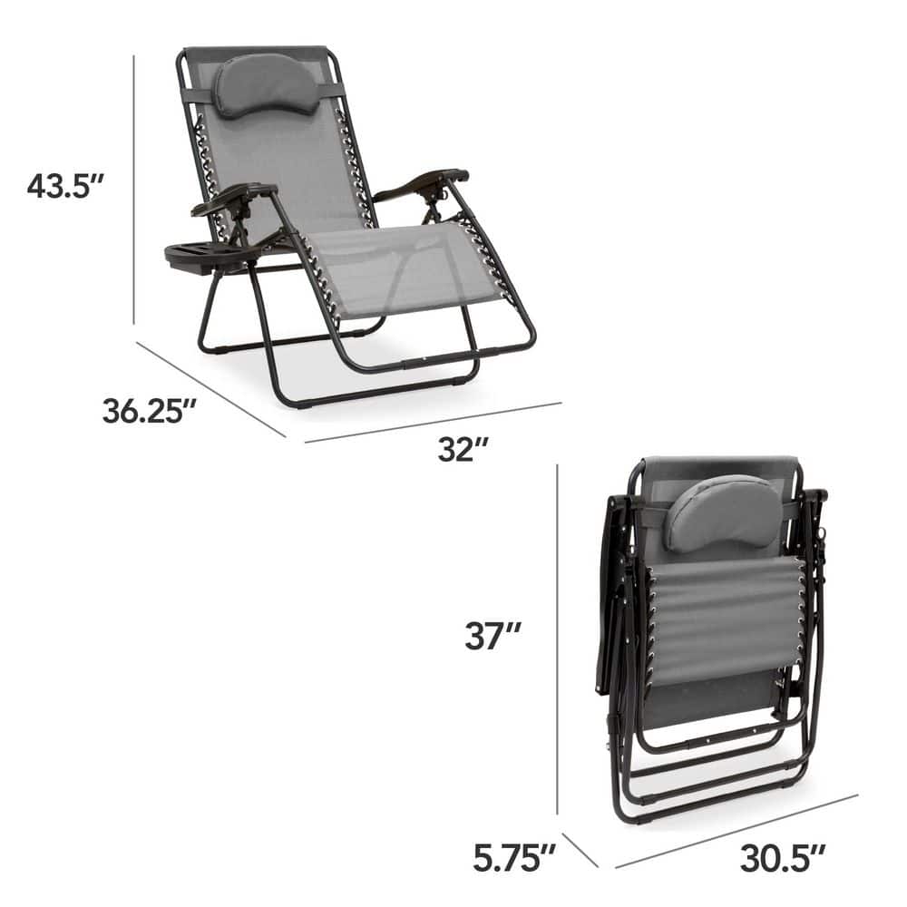Black Steel Zero Gravity Lounge Chair with Gray Textilene Fabric