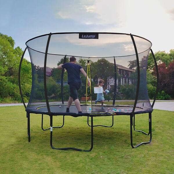 CalmMax 12FT Trampoline With Safety Enclosure Net - ASTM Certified, 400 Lb Capacity, Curved Poles, Outdoor Jumping For Kids & Adults