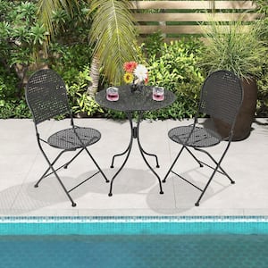 3-Pieces Metal Patio Bistro Set Outdoor Conversation Furniture Table and Folding Chair