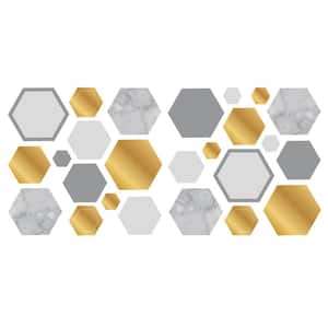Marble Gold Grey Geo Hexagon Matte Wall Decal