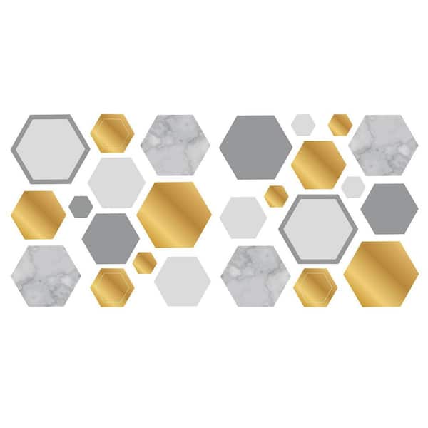 Fun4Walls Marble Gold Grey Geo Hexagon Matte Wall Decal