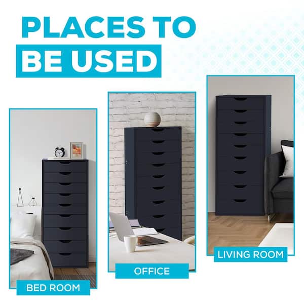 HOMESTOCK Black 9 Drawer Dresser Tall Dressers for Bedroom Kids Dresser  w/Storage Shelves Small Dresser for Closet Makeup Dresser 21004W - The Home  Depot