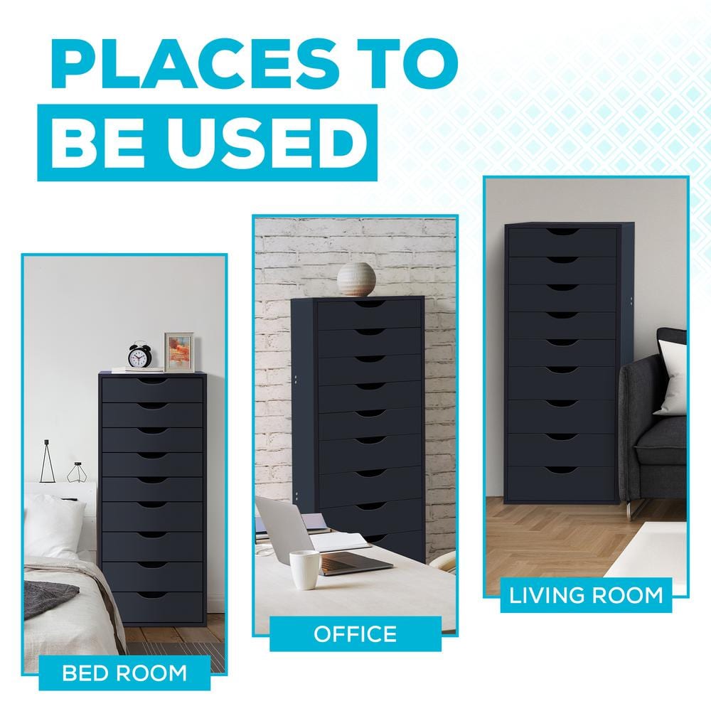 Black Mobile 9-Drawer Water Resistant Office Storage Cabinet