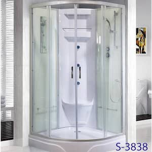 Lavish 37-1/2 in. x 37-1/2 in. x 82 in. Corner Drain Corner Shower Stall Kit in White with Easy Fit Drain