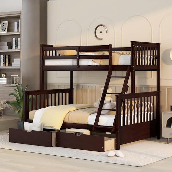 Harper & Bright Designs Espresso Twin Over Full Wood Bunk Bed with 2 ...