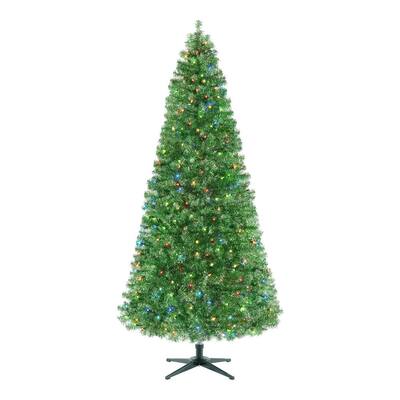 7 ft Silver and Green Tinsel Spruce LED Pre-Lit Artificial Christmas Tree with 300 SureBright Color Changing Mini Lights
