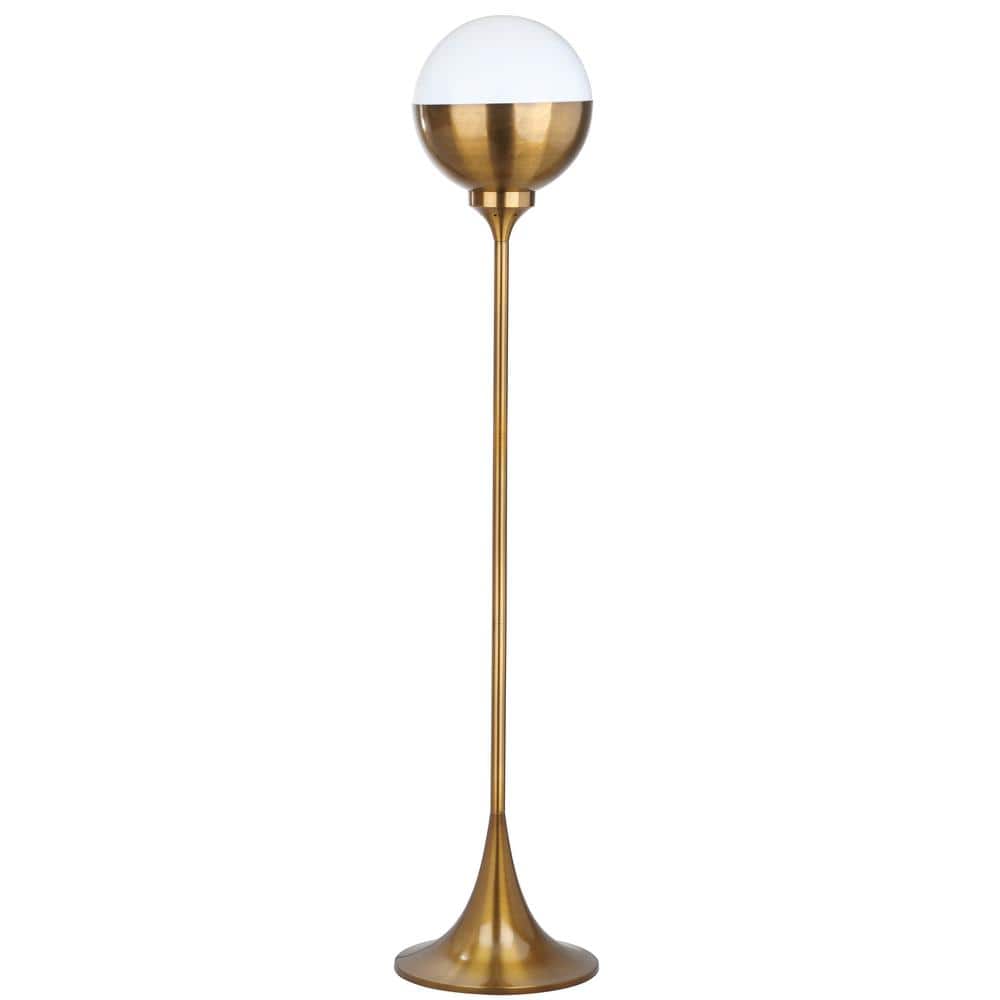 Renato 63.5" Brass Gold Contemporary Floor Lamp with White Globe Shade