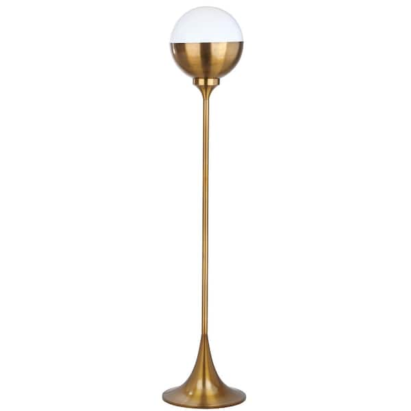 SAFAVIEH Renato 63.5 in. Brass Gold Floor Lamp with White/Gold Globe Shade