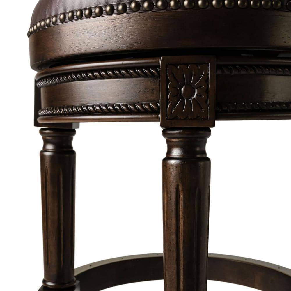 Dark Walnut Backless Swivel Counter Stool with Leather Seat