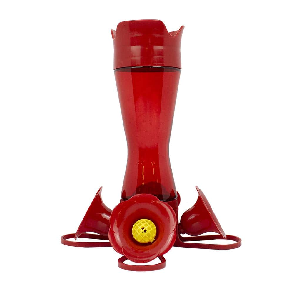 Red Glass and Plastic Hanging Hummingbird Feeder, 8-Ounce