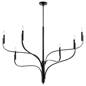 Livadia 47.25 in. 6-Light Black Modern Candle Chandelier for Dining Room