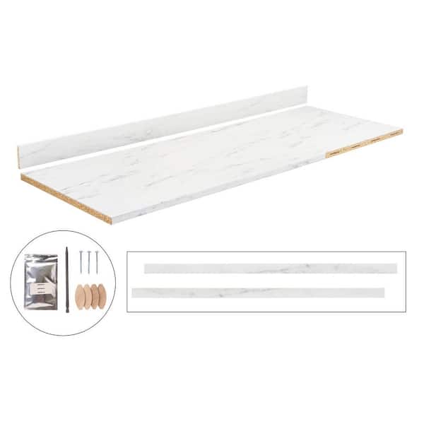 Unbranded 8 ft. White Laminate Countertop Kit with Right Miter and Full-Thickness Square Edge in Alabaster Slate