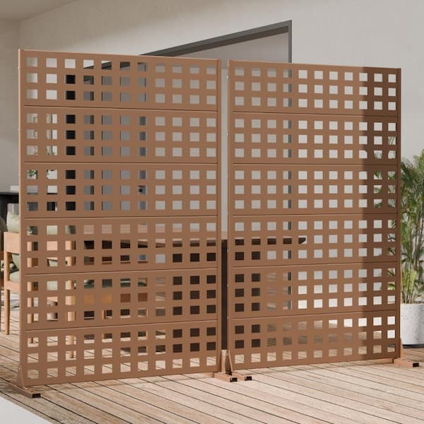 72 in. H x 47 in. W Outdoor Brown Galvanized Steel Decorative Garden Fence Privacy Screen (2-Pack)