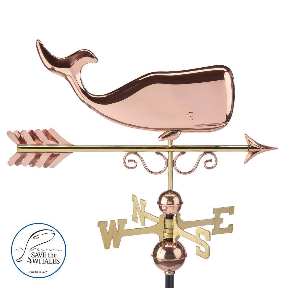 Circa 1860 Pure Copper Whale Weathervane with Brass Directionals