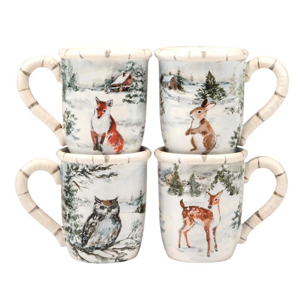Certified International 18 oz. Multi-Colored Earthenware Winter's Frost Mugs (Set of 4)